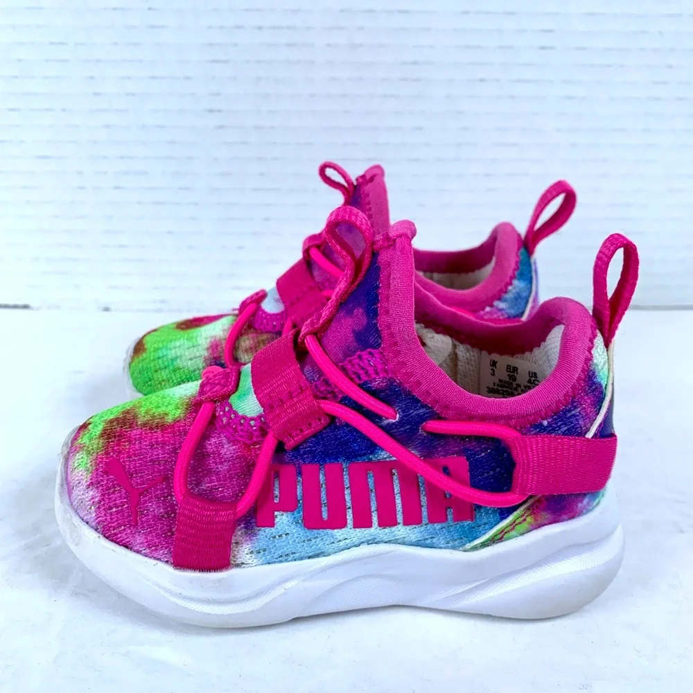 Puma Softride Abstract Print Baby Girls Running Waking Shoes Size 4 (S523)